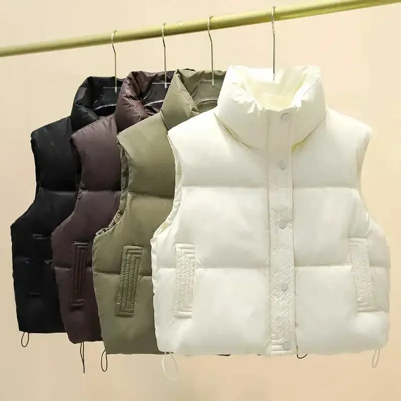 

Winter Down Cotton Vest Jacket Women's 2025 New Sleevele Stand Parkas Warm Short Vest Coat Female Waistcoat Overcoat Ladies Tops