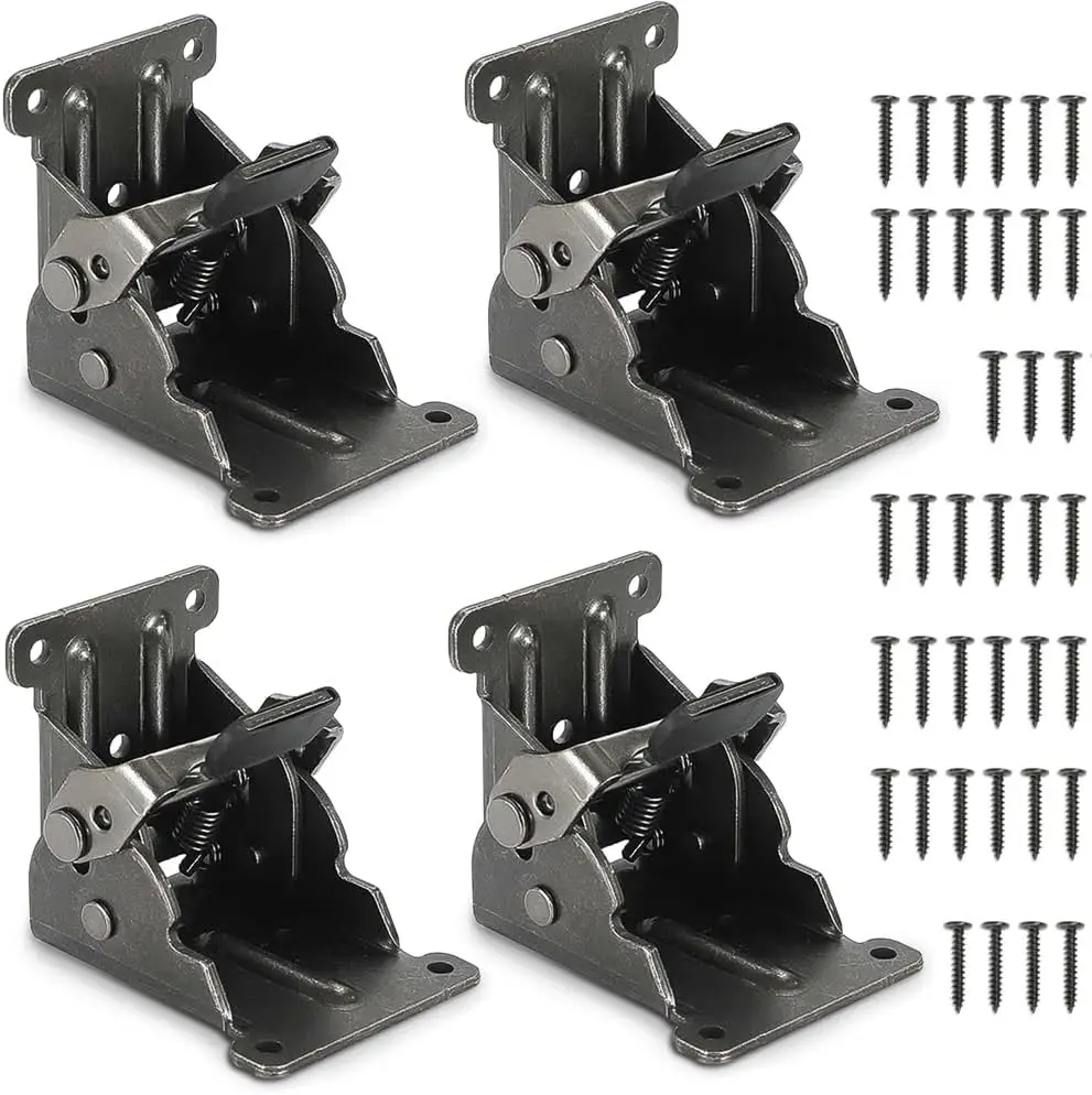 

4 Pa Folding Brackets For Table Bed Leg Feet, Self-Lo Hinge Hardware With Screws, Lo Extension Support Foldable Bracket For