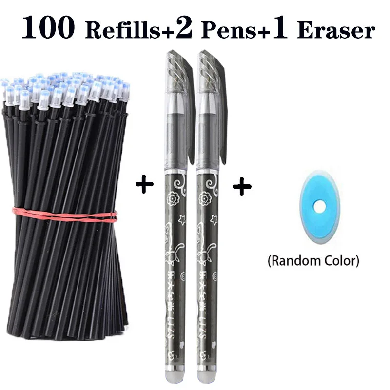 100 Refills +2 Erasable Pens 1 Eraser Set 0.5mm Washable Handle Magic Gel Rods School Office Writing Supplies Stationery