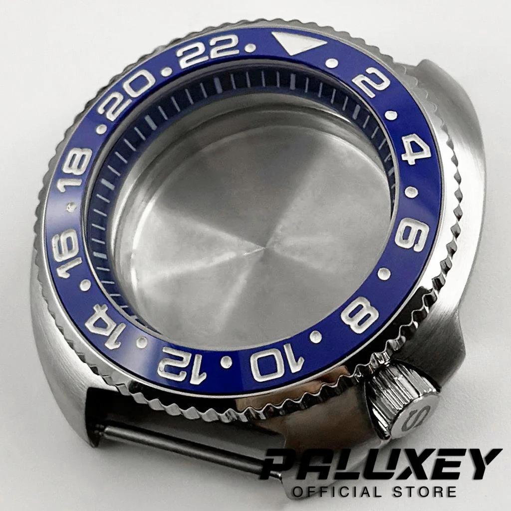 NH35 Mod 44mm Watch Case for Abalone Captain Turtle Watch for NH35 NH36 Movement Watch Replace Parts Blue Ring Silver Case