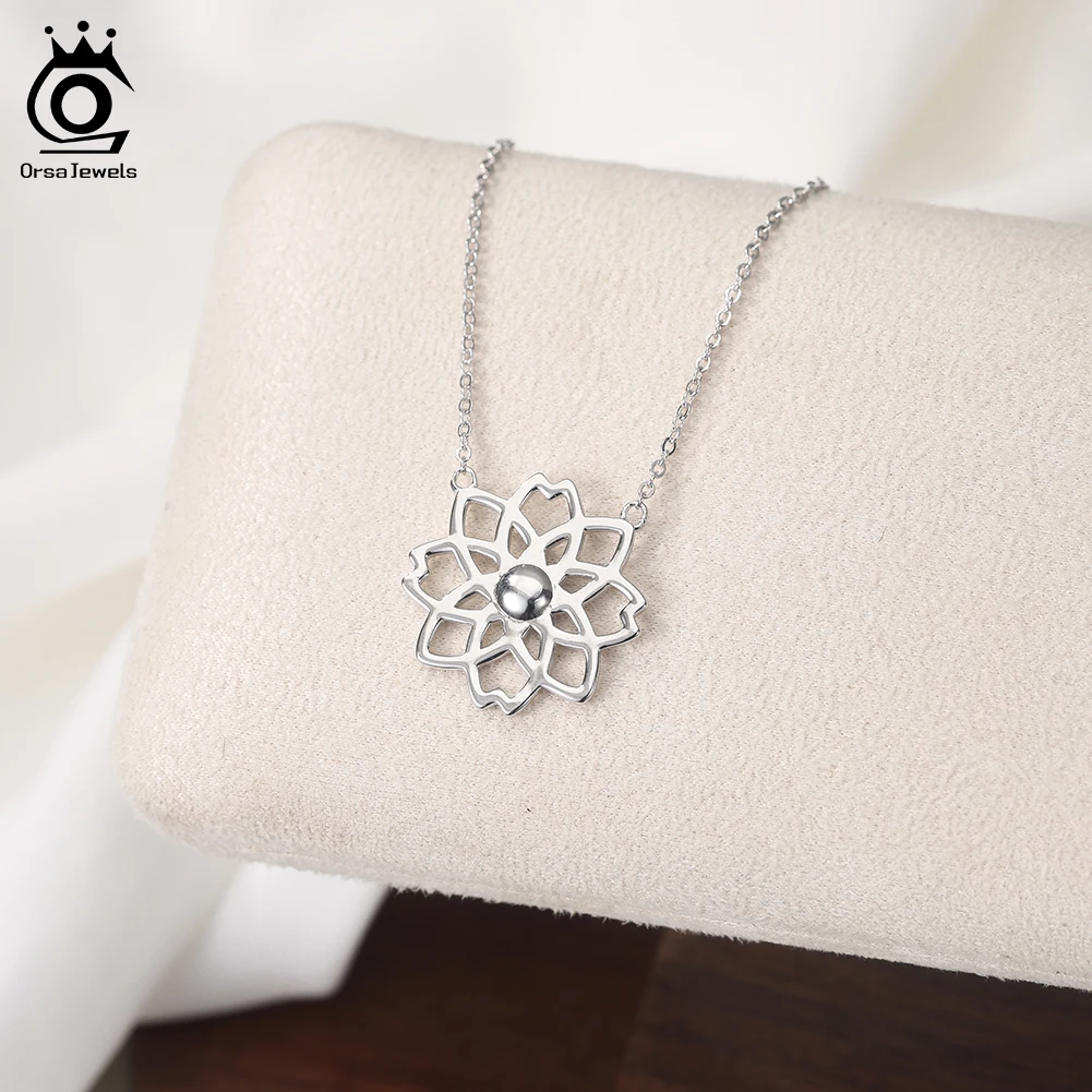 

ORSA JEWELS 100% стерлингового серебра 925 пробы, полый цветок, кулон, ожерелья, дизайн для свадебной вечеринки, нежная изысканная цепочка, ювелирные изделия GAN15