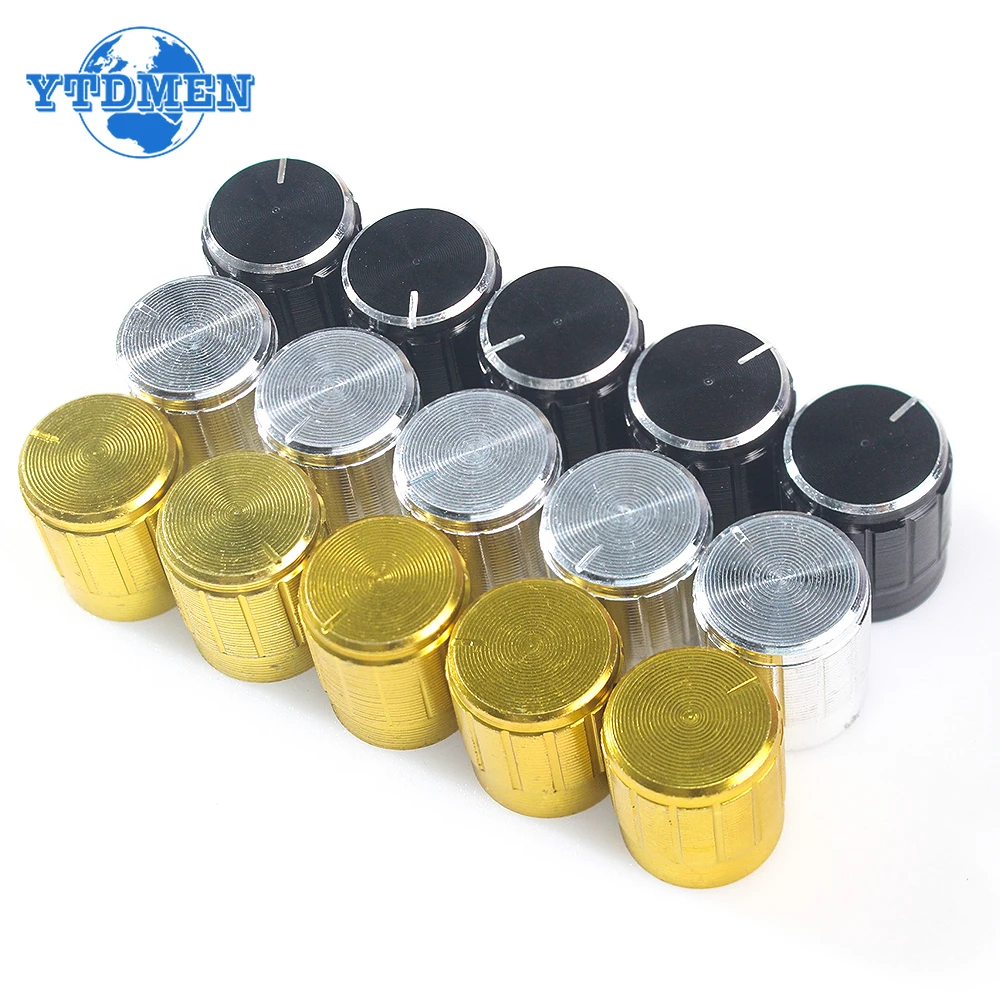 5/10/15PCS 15x17MM Aluminum Alloy Potentiometer Knob Cap Gold Silver Black Knob, for Rotary Switch Volume Control Knob WH148