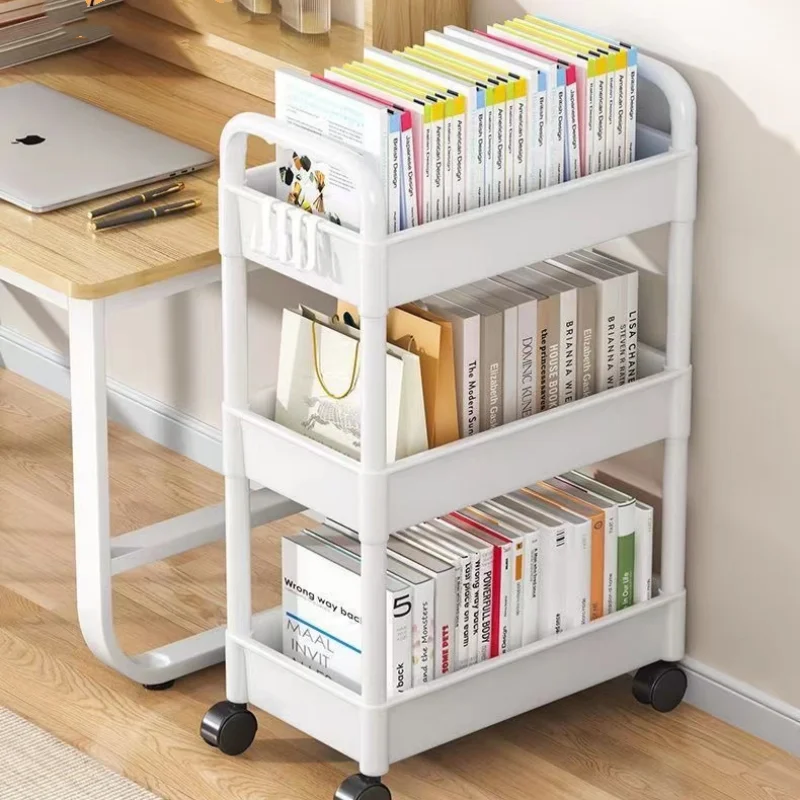 Kitchen storage rack with wheels, multi-level snack mobile rack, bathroom, baby bedroom, books