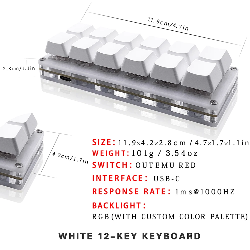 Imagem -04 - Mini Teclado Mecânico do Jogo um Teclado Handed Usb-c Wired Teclado Osu Programável e Quente Swappable 12 Chaves