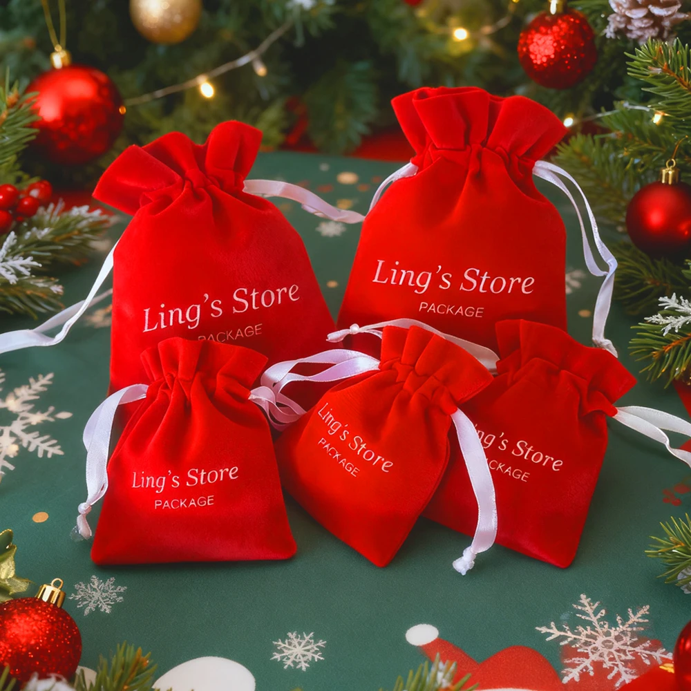 50/100 szt. Czerwone woreczki na biżuterię ze sznurkiem z własnym logo, na pierścionki, kolczyki, bransoletki, woreczki do przechowywania, upominki ślubne, możliwość personalizacji