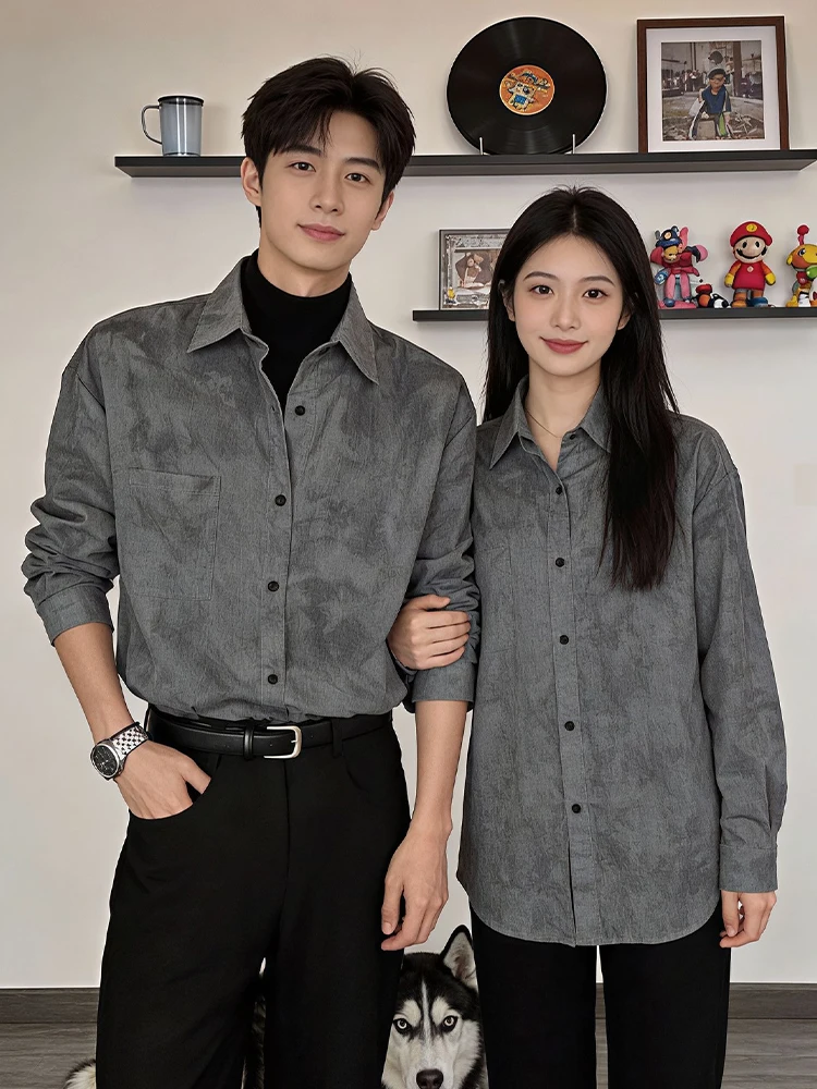 

American Retro Tie Dye Men's irt Long Sve Casual Spring Autumn Couple Outerwear Polyester Fiber Regular Fit Button up