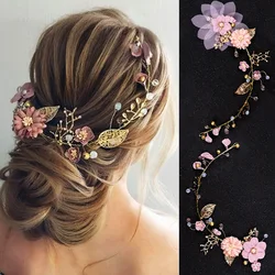 Long Hair Jewelry Pink Flower Headband Wedding Hair Ornaments Headband Bride Headdress Handmade Bridal Wedding Hair Decoration