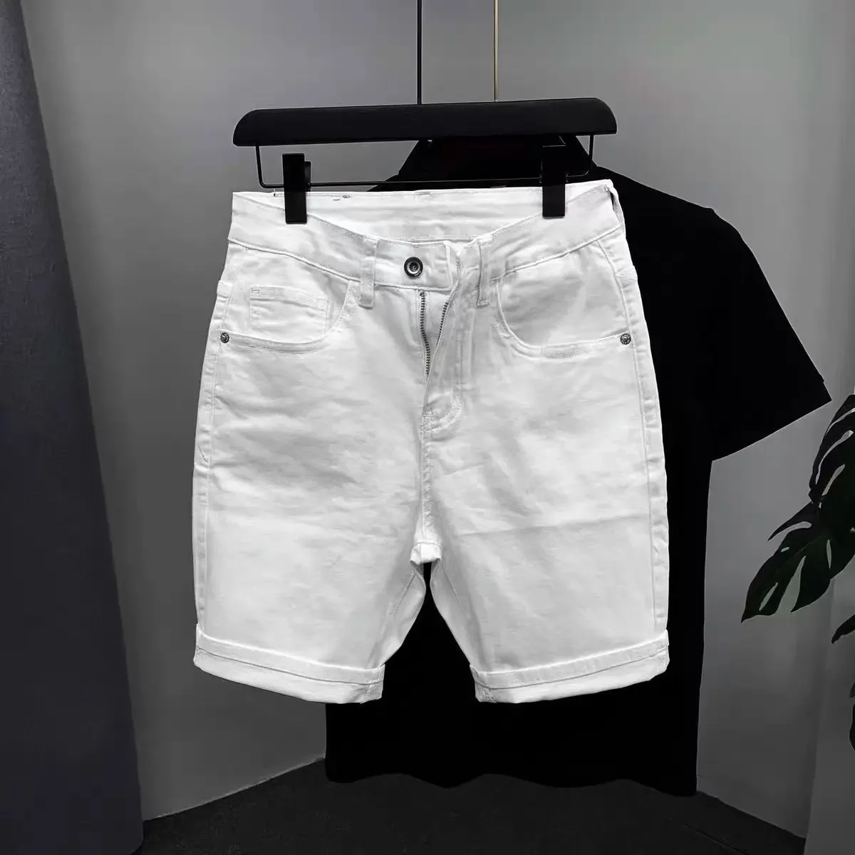 

Skinny Short Jeans Pants for Men Slim with Pockets Man Denim Shorts Jorts Harajuku Vintage Distressed Buttons Summer Luxury Thin