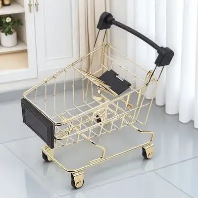 1pc mini carrinho dourado cesta de armazenamento para casa cozinha escritório desktop decoração recipiente armazenamento fingir jogar acessórios do bebê