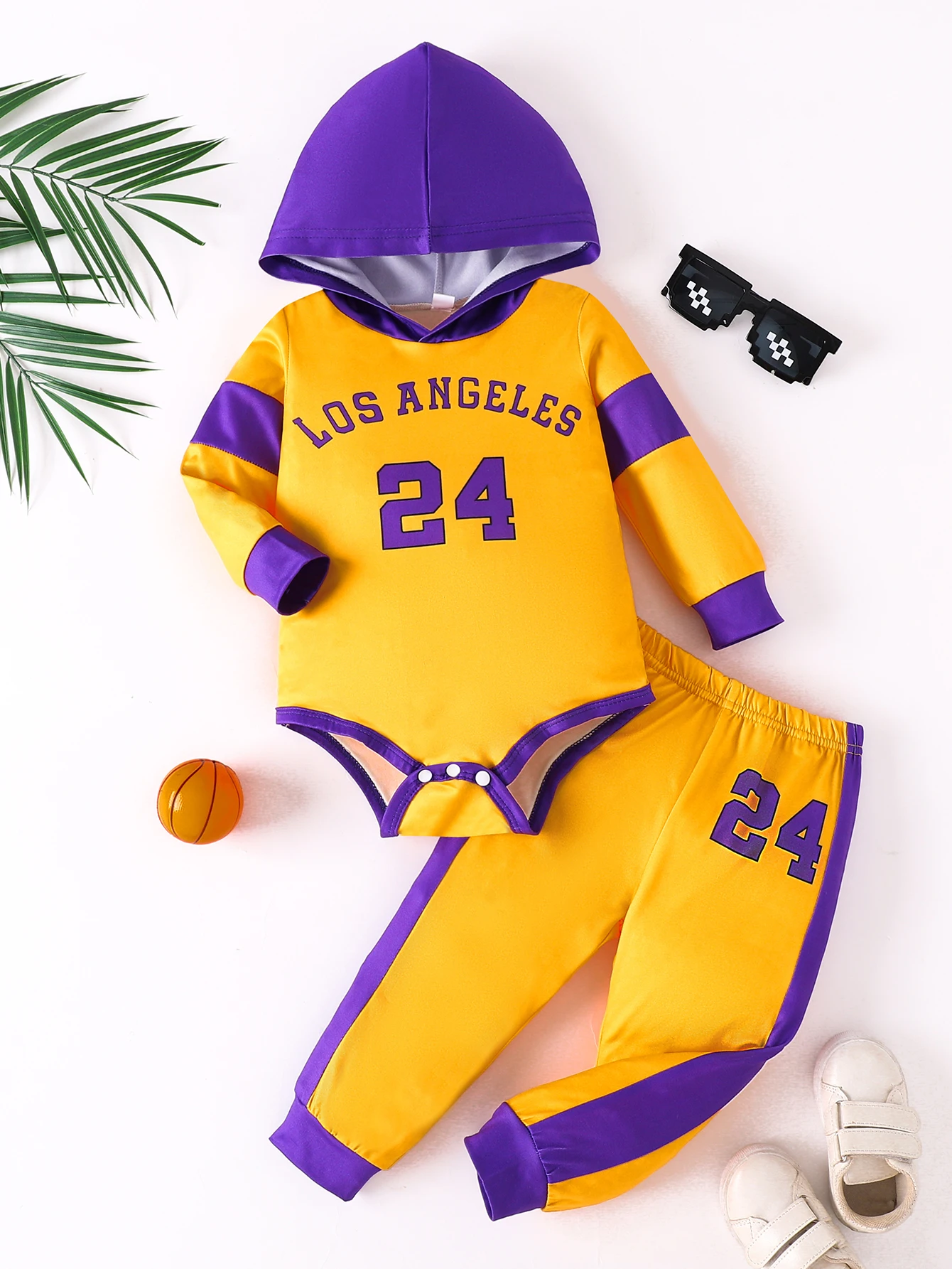 

Baby 2-Piece Set LA 24 Hooded Bodysuit & Pants Yellow/Purple 0-24M