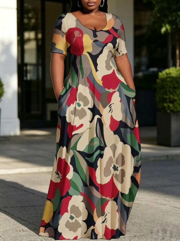 

Oversized Summer Long Maxi Robes Fashion Women's Holiday Short Sleeve American Style Stretch Robe Plus Size Female Clothings