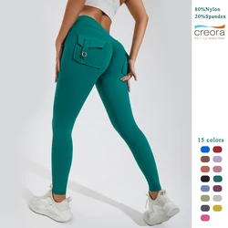 Damskie legginsy z kieszeniami do ćwiczeń i jogi legginsy gimnastyczne z wysokim stanem rozciągliwe legginsy fitness Push Up Booty Legging