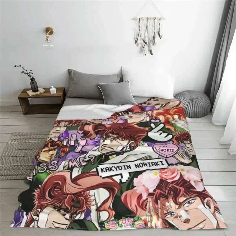 Kakyouin Noriaki Collage Knitted Blankets Jojo's Bizarre Adventure Anime Throw Blankets Bedding Couch Printed Soft Warm Bedsprea