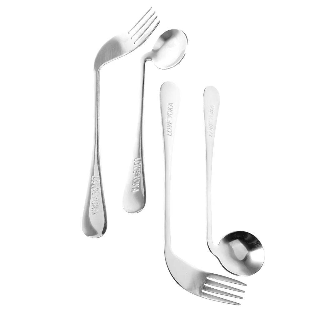 Cutlery Set Elbow Spoon Fork Child Forks Flatware Stainless Steel Tableware Angled Assist