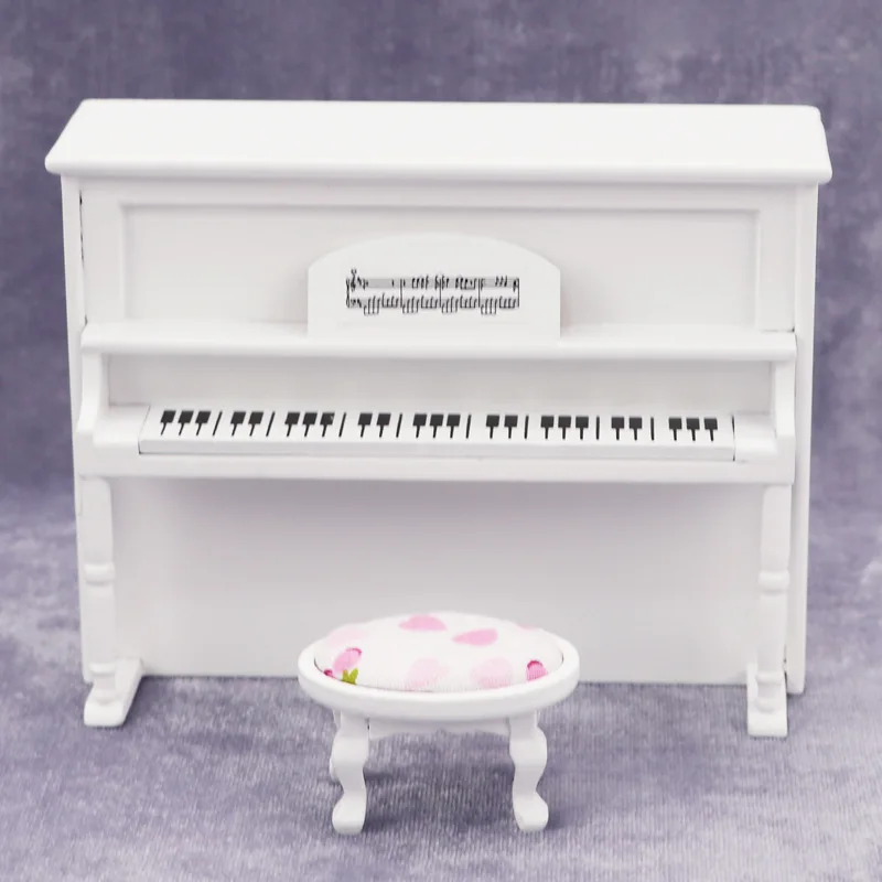 

1:12 Scale Dollhouse Miniature - Upright Piano with Piano Stool 3 Colors Available for Dollhouse Decoration