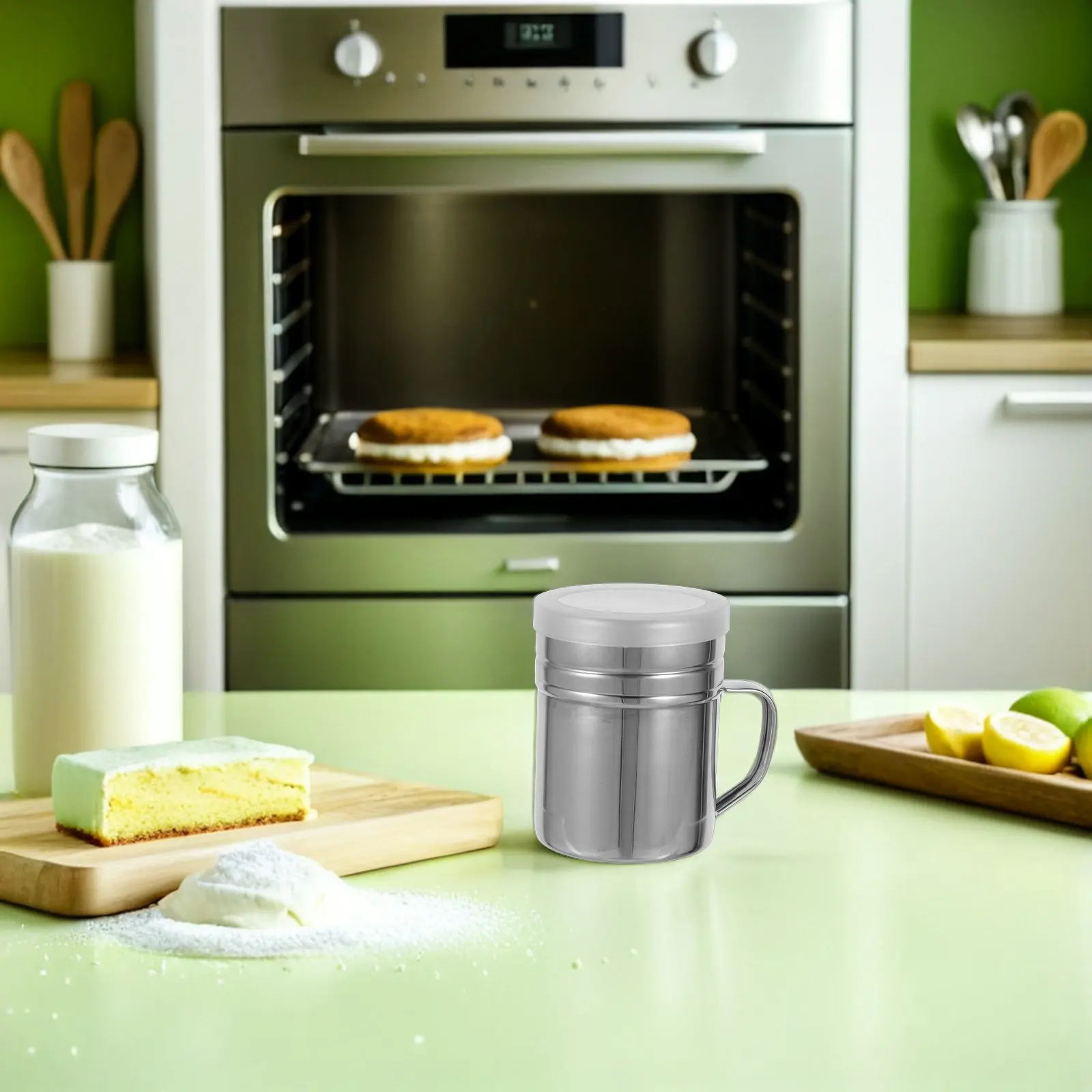 2Pcs Flour Dispenser Shaker Stainless Steel Sifter Dredge with Fine Mesh Lid for Baking Sugar Seasonings Outdoor Picnic Travel