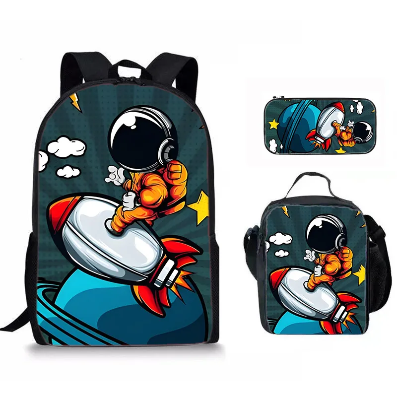 Classic Popular space astronaut 3D Print 3pcs/Set pupil School Bags Laptop Daypack Backpack Crossbody Lunch bag Pencil Case