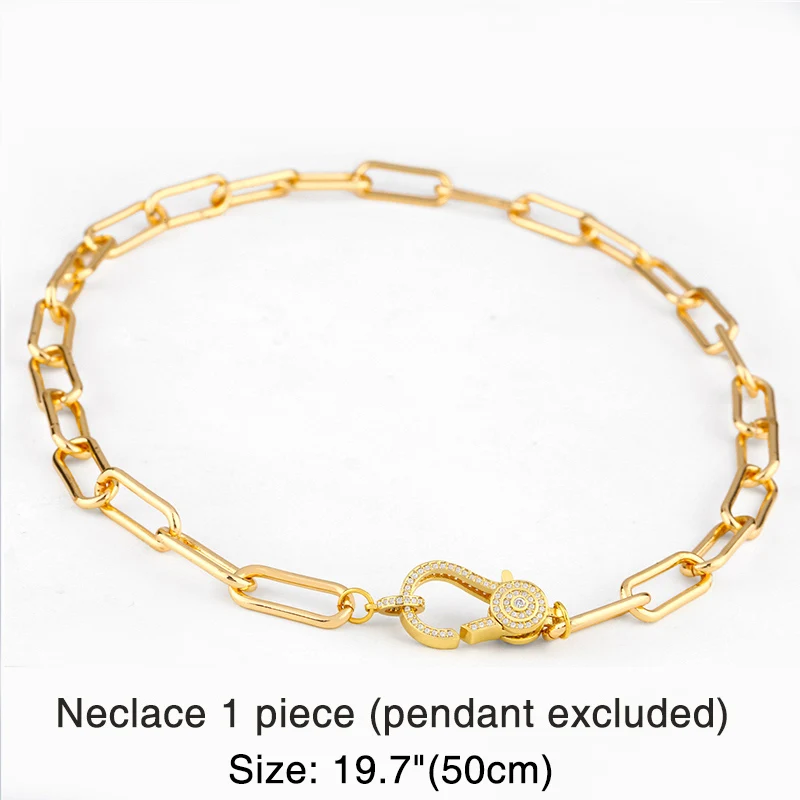FLOLA Gold Plated Fatima Hand Evil Eye Necklaces for Women Copper Zircon Horn Lightning DIY Necklaces Jewelry Making Gift nkeq81