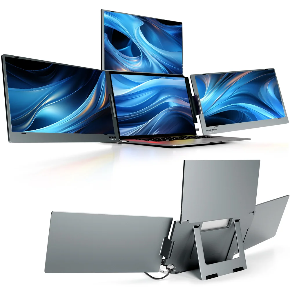 

Портативная тройная подставка для игровой настройки, регулируемые кронштейны, 14-дюймовые экраны — совместимы с ноутбуками»