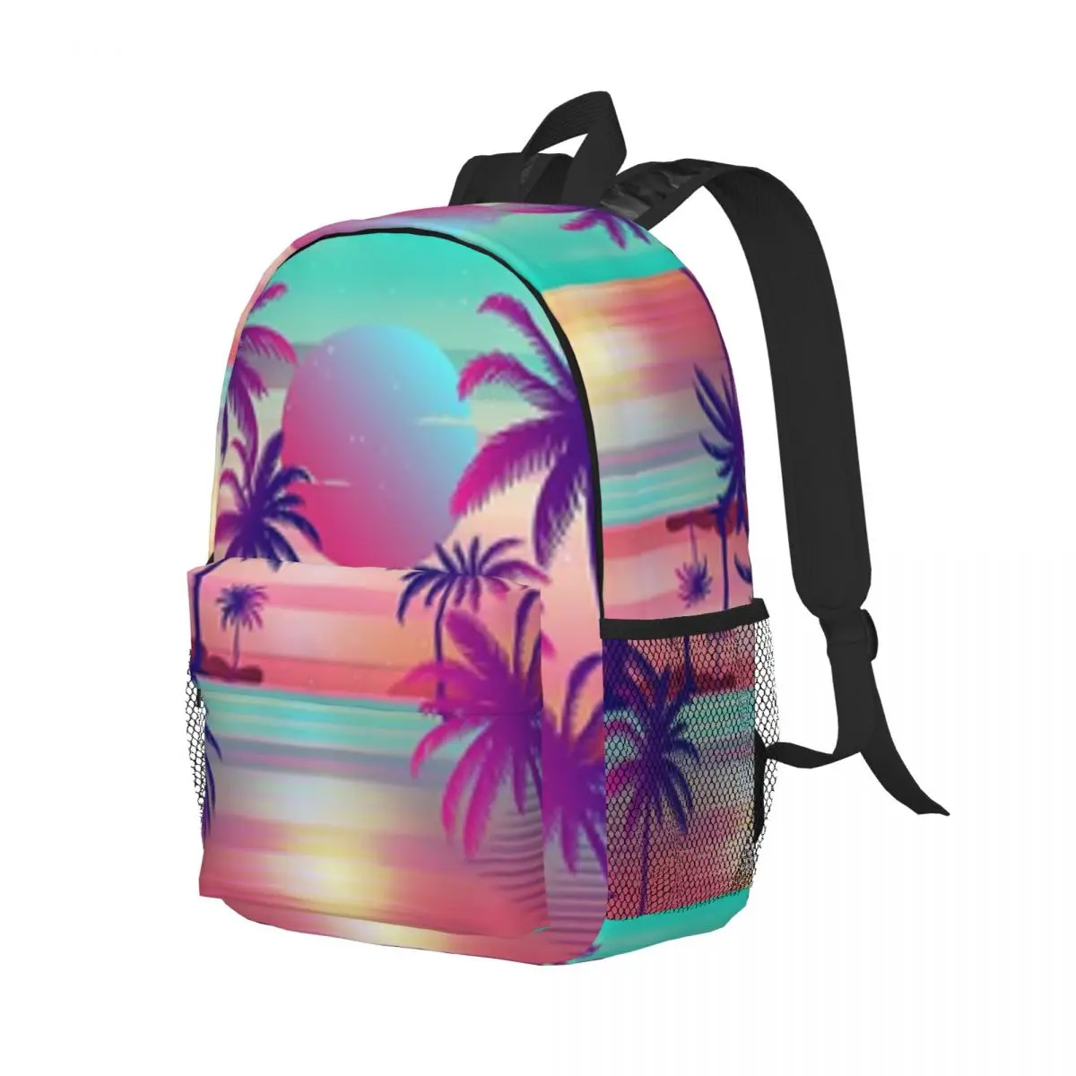 Sunset Palm Trees Vaporwave Aesthetic New Fashionable Pattern School Bag Print Lightweight Backpack 15inch