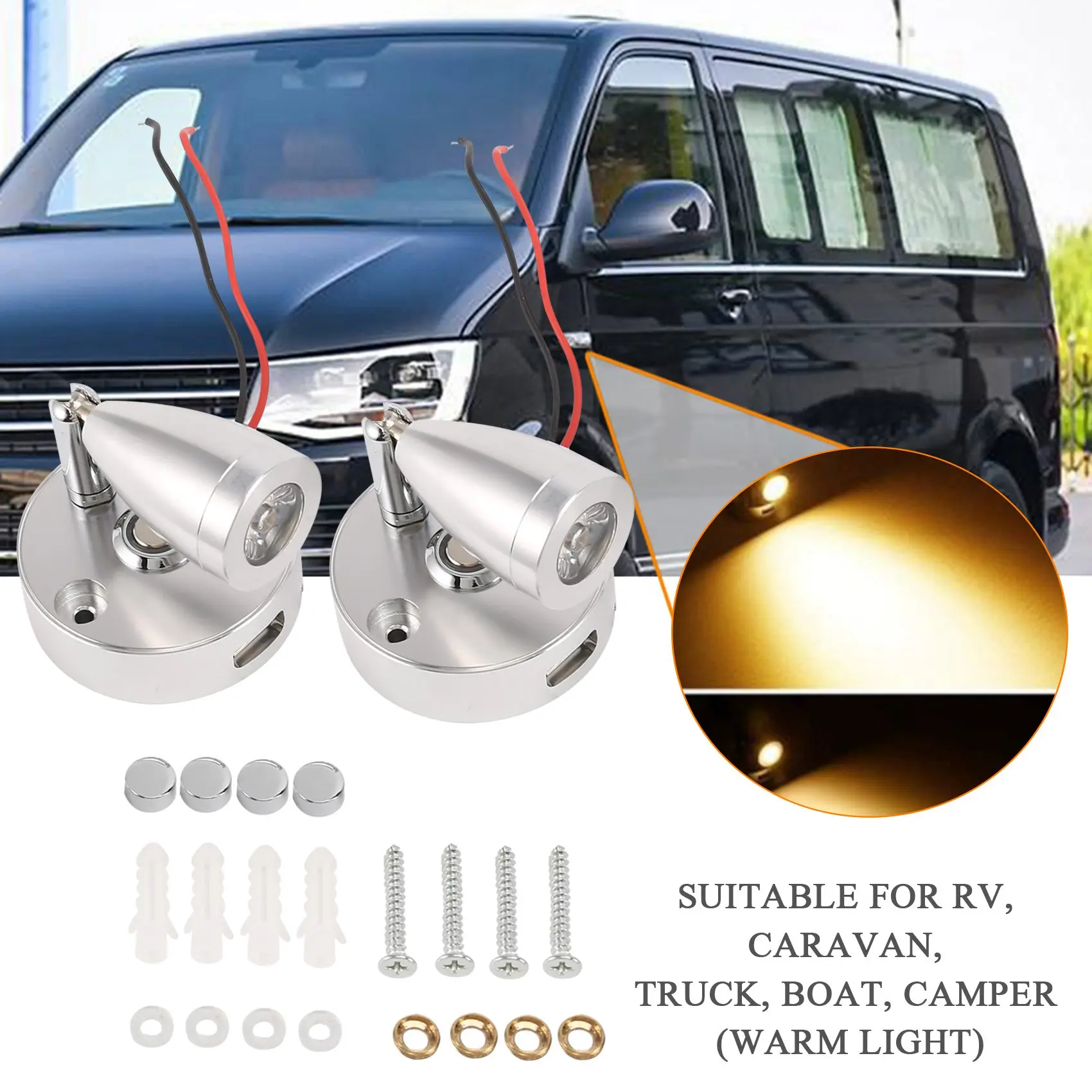 Super Sale RV LED Spot Reading Lamps, 12V Interior Spotlight Contact Switch with USB Interface for Caravan, Boat, Motorhome Warm