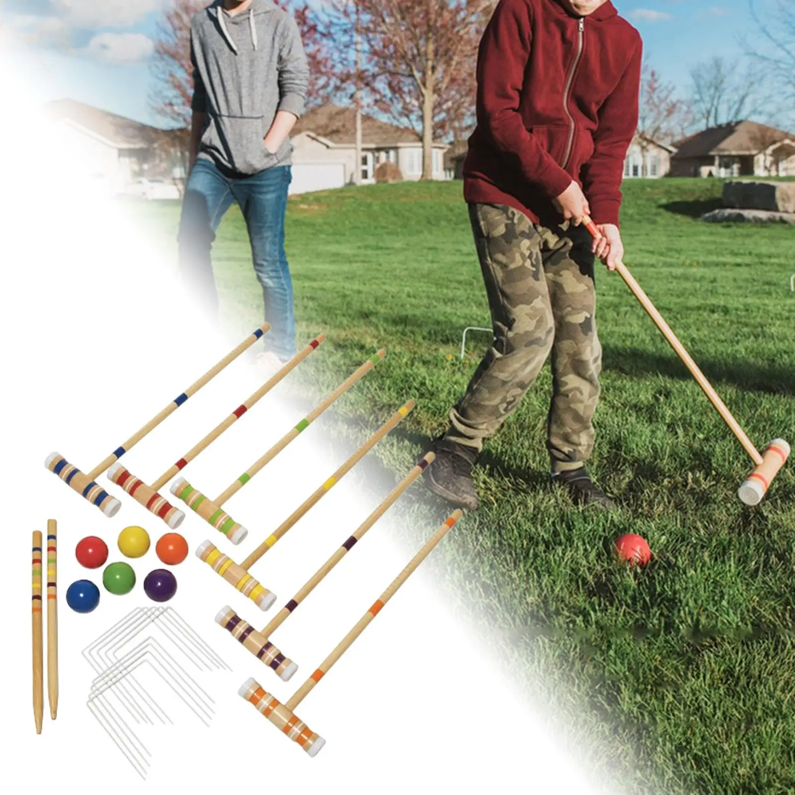 

Six Player Croquet Set Croquet Set for 6 Players with Wooden Mallets Sport Outdoor Croquet Set for Park Family Gatherings