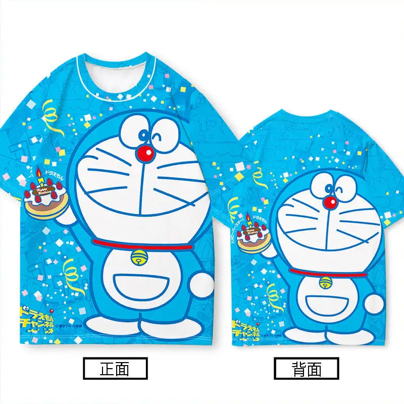 Bandai Summer Doraemon Co Branded Dingdang Cat Big Bear Robot Cat Short Sleeve Breathable Quick Drying Parent Child T-shirt