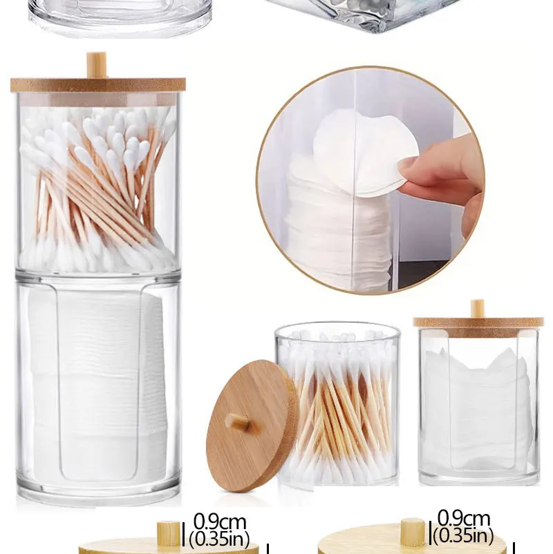 Acryl-Aufbewahrungsbox, Badezimmer-Glas, Make-up-Organizer, Baumwolle, runder Pad-Halter, Baumwoll-Halter, Spender mit Bambusdeckel, transparenter Kunststoff – Detail 5