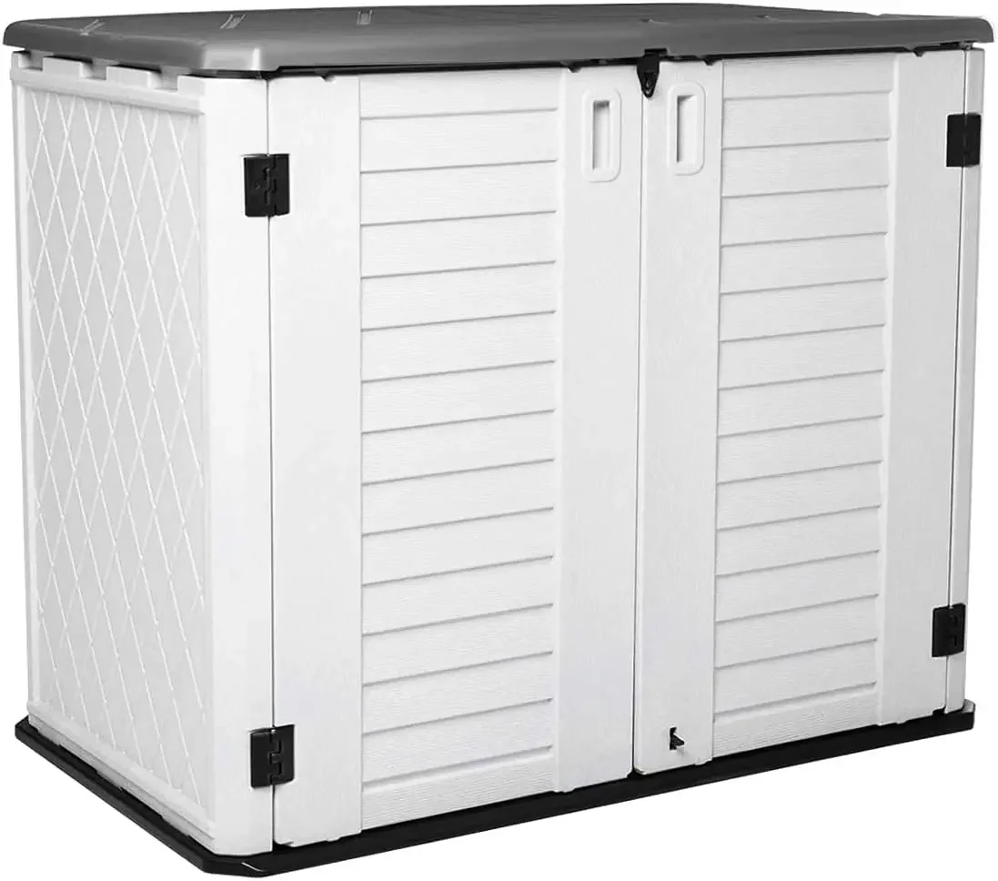 

Outdoor Garden Storage Shed for Backyards and Patios, Plastic Storage Box Waterproof, Small Shed 26 Cubic Feet Capacity for Bike