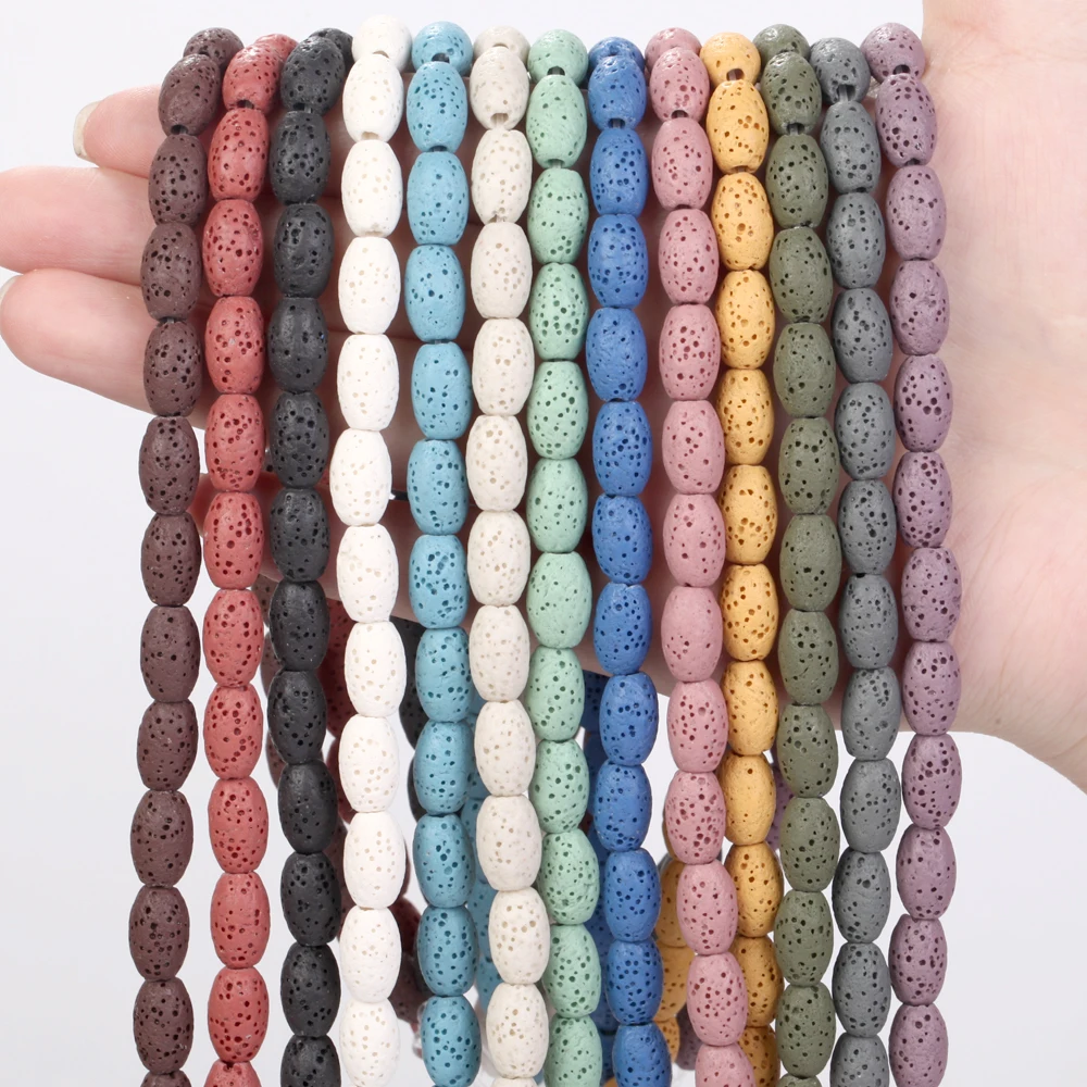 Perles en Pierre Volcanique Naturelle en Forme de Baril, Accessoire de 7x11mm, pour Fabrication de Bijoux, 15 Pouces