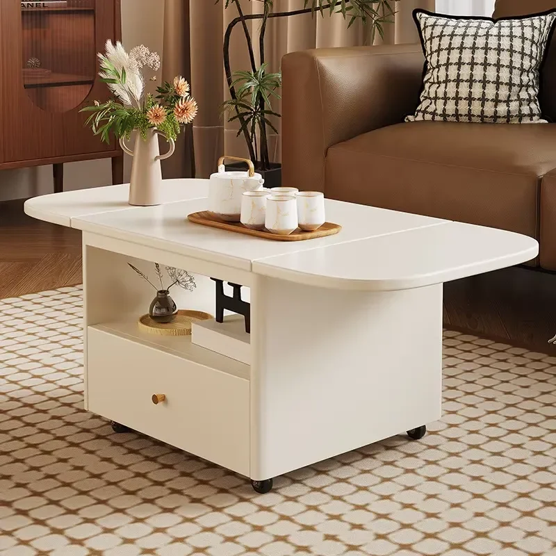 Multifunctional Solid Wood Coffee Table-Foldable Lift-Top Mobile Cart for Small Spaces | Dual-Use Living Room Sofa Side