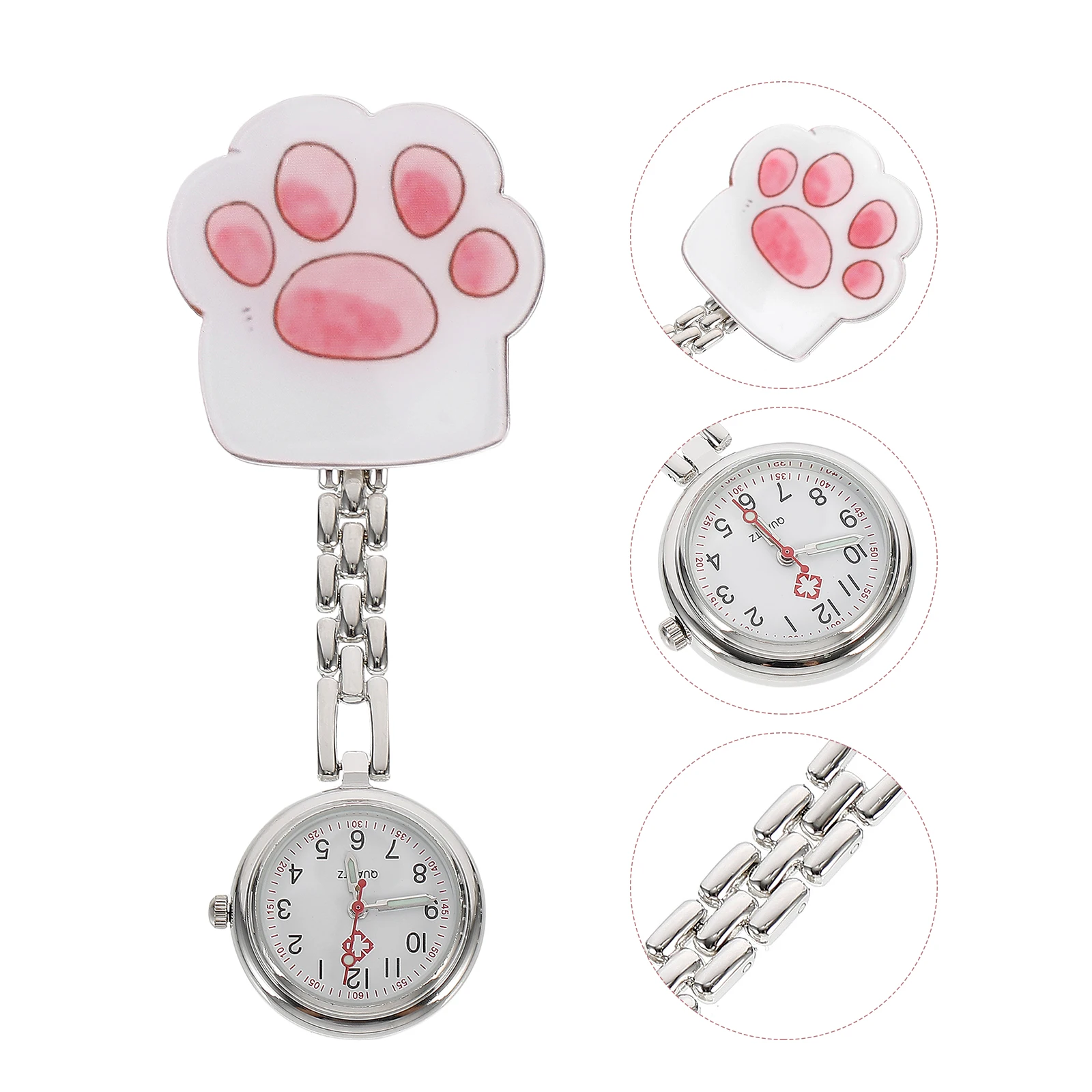 

Cat Paw Pocket Watch Cartoon Hanging Alloy Stainless Steel Clear Numbers Gifts For Nurses Doctors Students Teachers Easy To