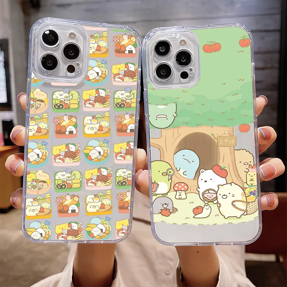 Cartoon S-Sumikko Cute G-Gurashi For IPhone 16 15 14 13 12 11 Pro Max Plus Transparent Magnetic Suction Phone Case