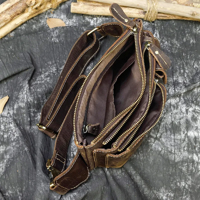 Man Genuine Leather Waist Bag Fanny Pack Fashion Chest Box Outdoor Sports Crossbody Bag Travel Male Belt Bag Hip Waist Packs