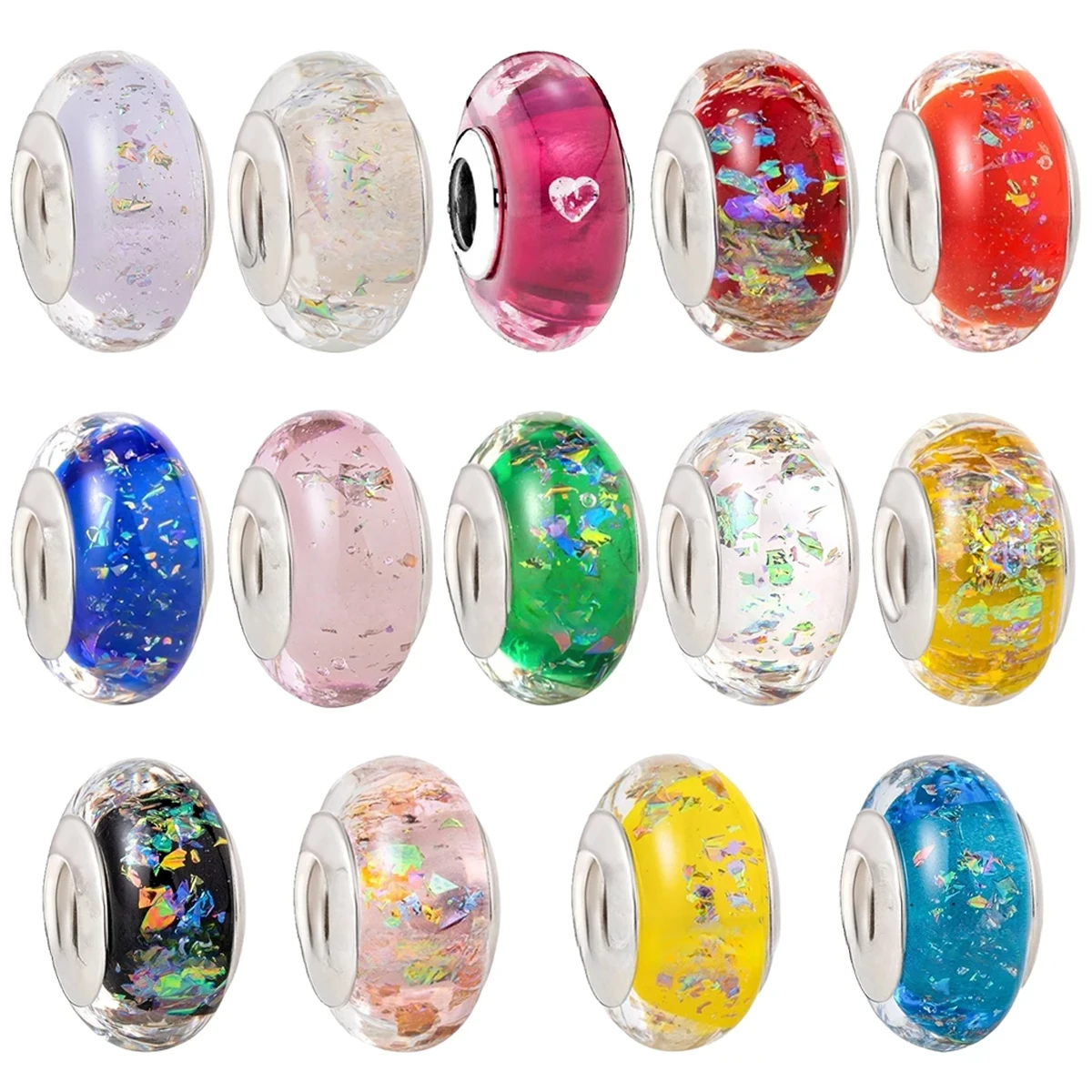 

Original 925 Sterling Silver Colorful Flower Rainbow Bracelet Beads Murano Glass Shiny Charms DIY For Women Texture Fine Jewelry