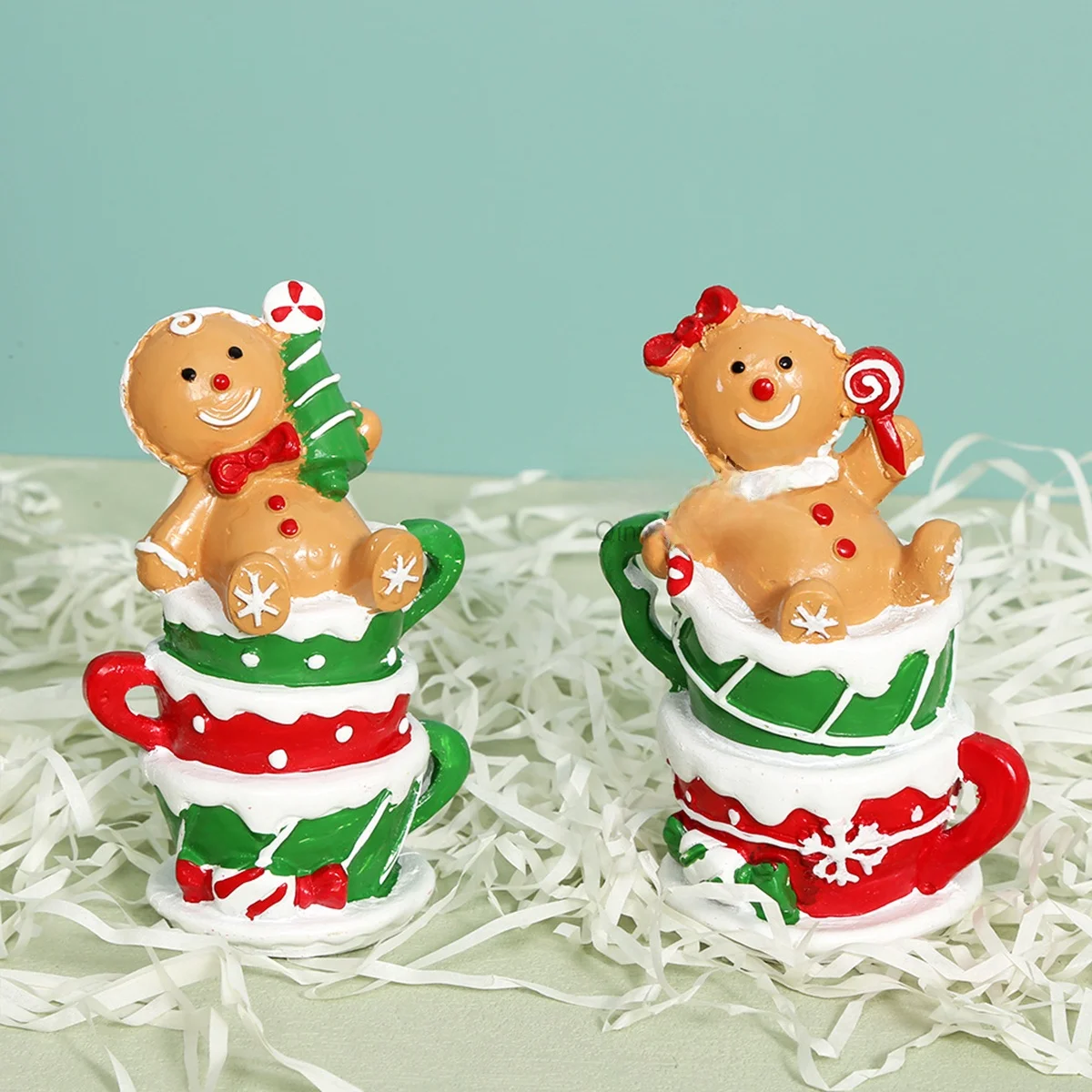 Christmas Tea Cup Gingerbread Man Resin Ornament Table Decor Christmas Gift