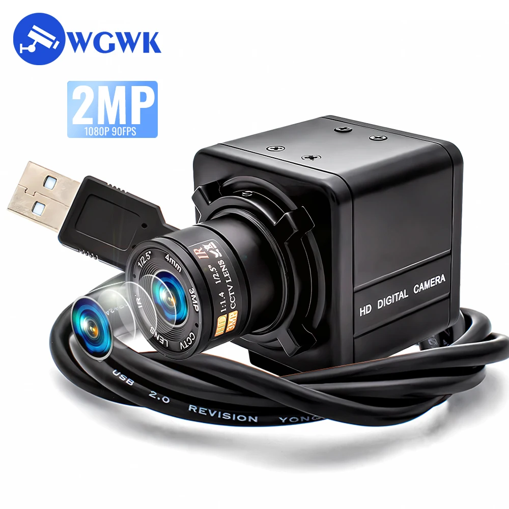 WGWK 1080P 90FPS Global Shotter USB Camera High Frame AR0234 Industrial Metal Box Fixed Focal Lens Without Blur Mini Webcam