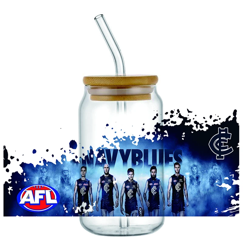 Australian Football Team Color UV DTF Wraps, Sports Fan Themed Stickers for 16oz Glass Cans, Waterproof DIY Transfer Decals