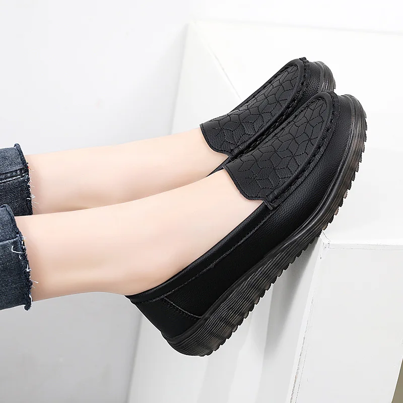 Spring Autumn Women Genuine Leather Loafers Flats Sheos Ladies Slip-on Casual Walking Shoes Mother Plus Size Shoes