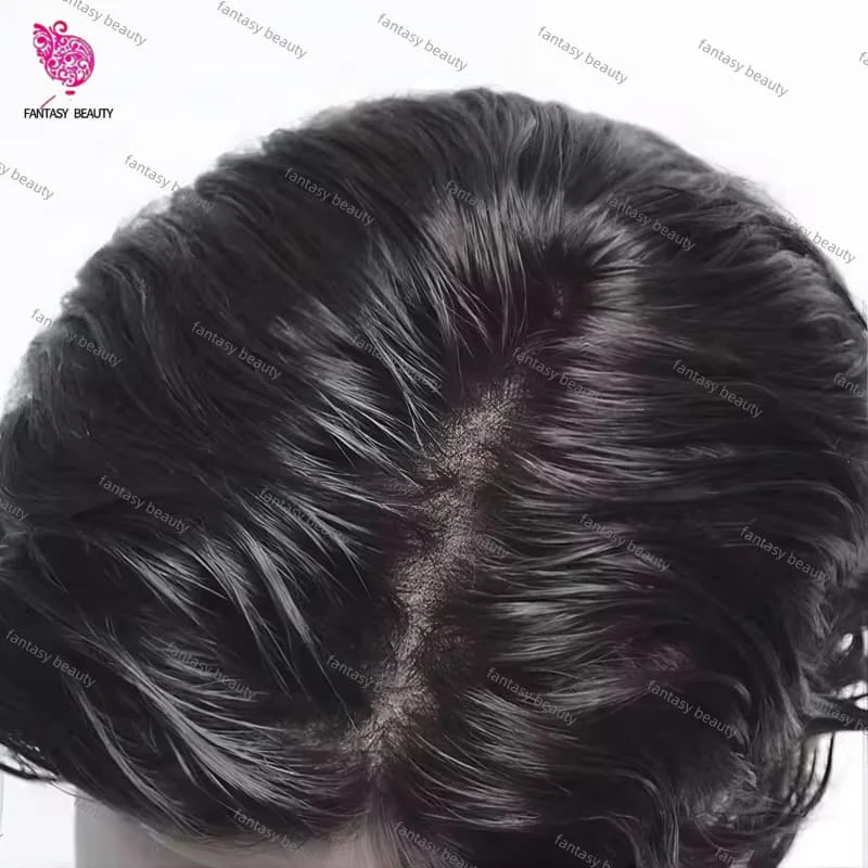 ผมแท้ 100% จากอินเดีย แบบบางพิเศษ มองไม่เห็นรอยต่อ ฐาน PU 0.05 มม. สำหรับผู้ชาย วิกผมผู้ชายแบบผูกปมสองชั้น ขนาด 6 นิ้ว  วัสดุทดแทนเส้นผม