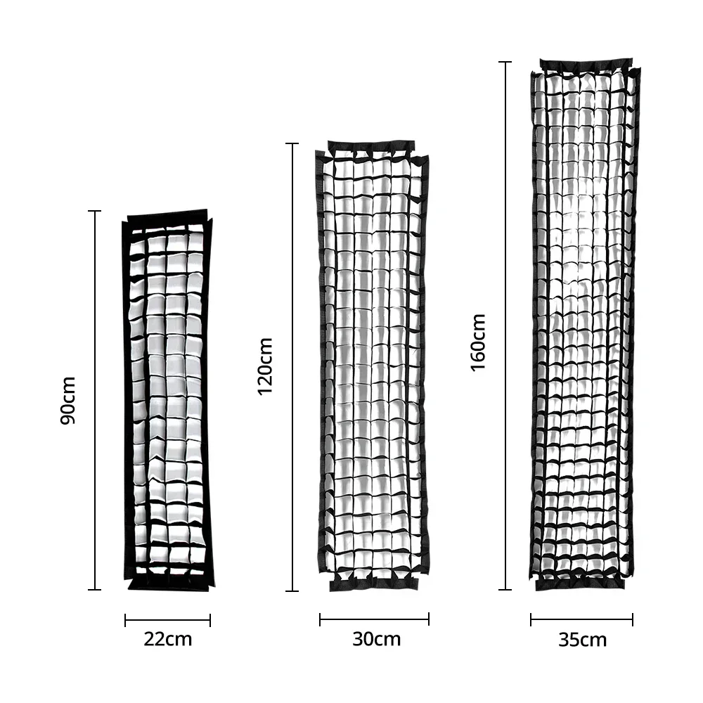 ソフトボックス長方形ストリップハニカムグリッド,ソフトボックスを含まない,22x90cm, 9x35 ", 30x120cm, 12" x 47 ", 35x160cm 14" x 63"