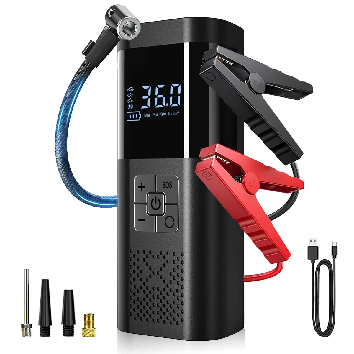 Portable Car Jump Starter 150PSI Air Compressor Fast Tire Inflator Power Bank Accurate Pressure Air Pump for Car Tires