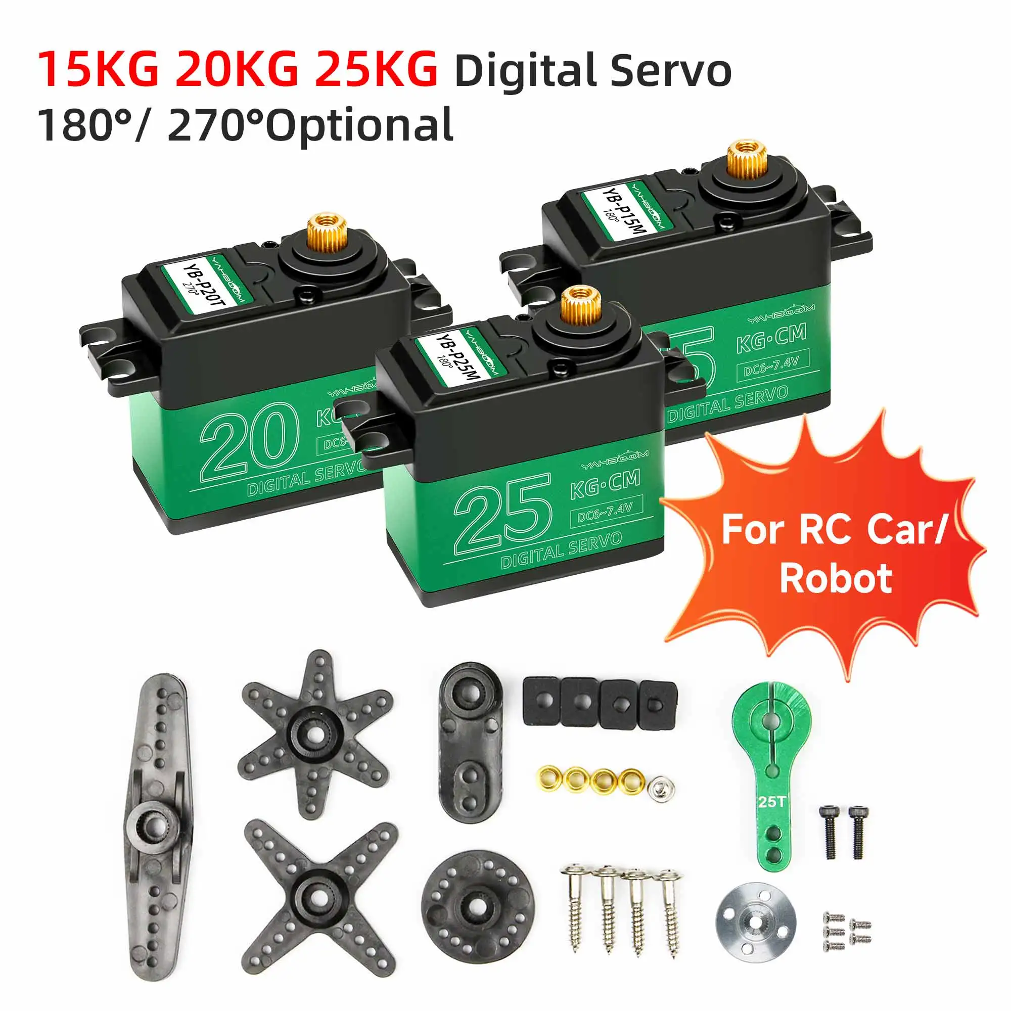 15KG 20KG 25KG Digital Servo Motor Steering Engine 180° 270° with Larger Torque PWM Control Metal Gear for Robotic DIY RC Car