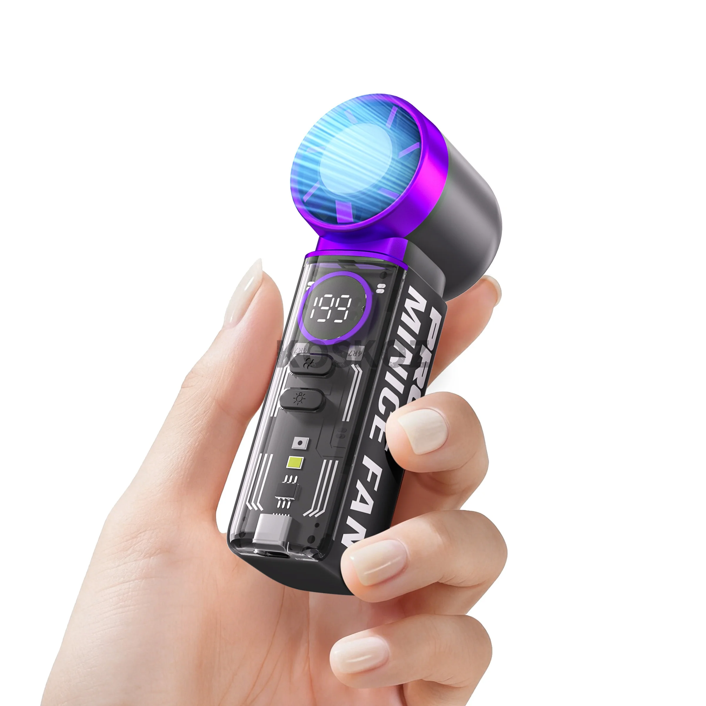 Handheld Portable Turbo Fan With Cold Compress, USB Rechargeable Personal Battery Operated Mini Small Pocket Fan with 5 Speeds