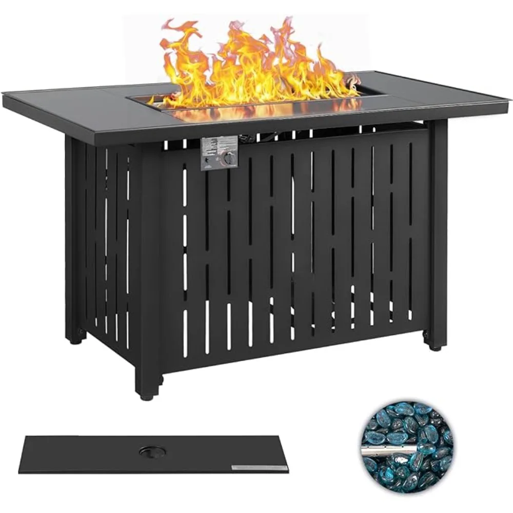 44n Fire Pit Table,Square Metal BBQ Firepit Stove Backyard Garden Fireplace with Spark Screen Lid and Rain Cover for Camping