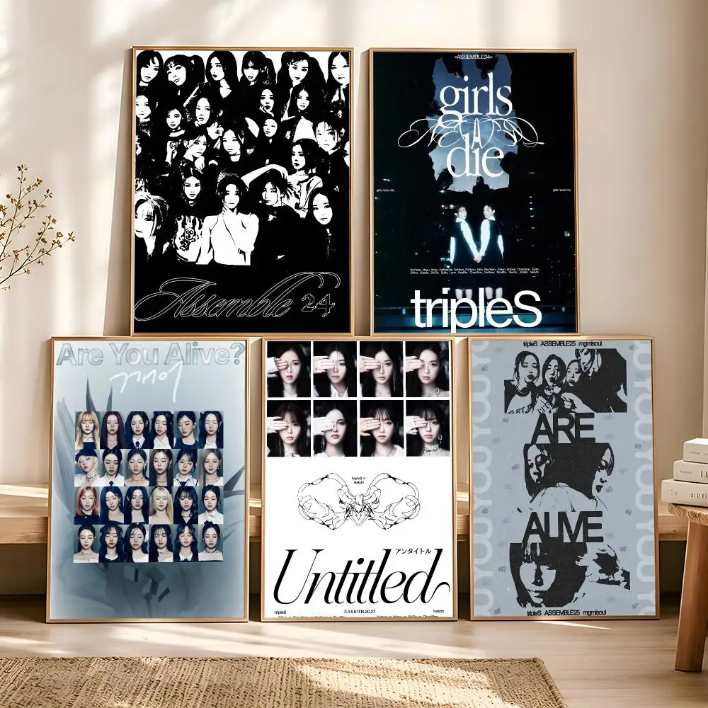 Kpop Group T-tripleS  Painting Calligraphy Vintage Aesthetic Poster Canvas Print Trendy High-Fashion Wall Decor