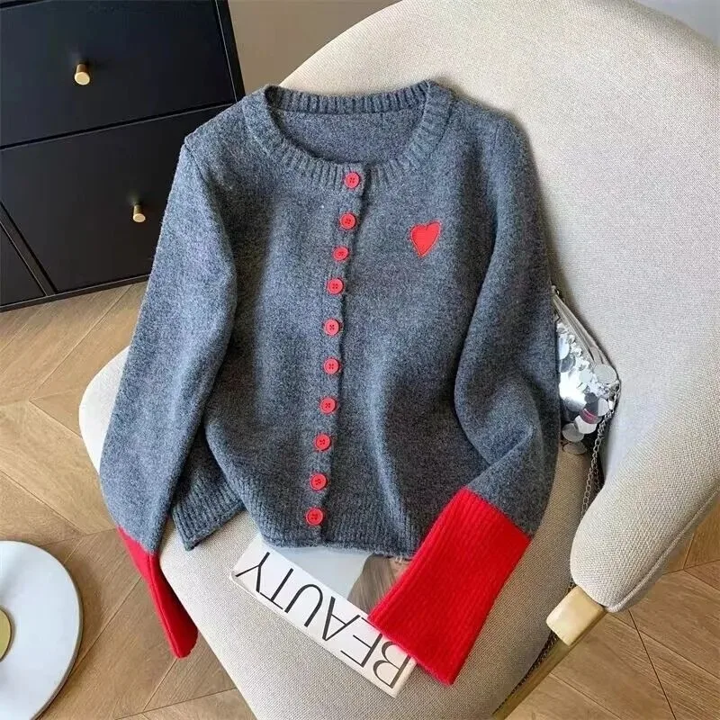 Color Blocking Knitwear Cardigan Women Sweater Jacket For Women Autumn Winter Clothes Fashionable Round Neck Women's Sweater