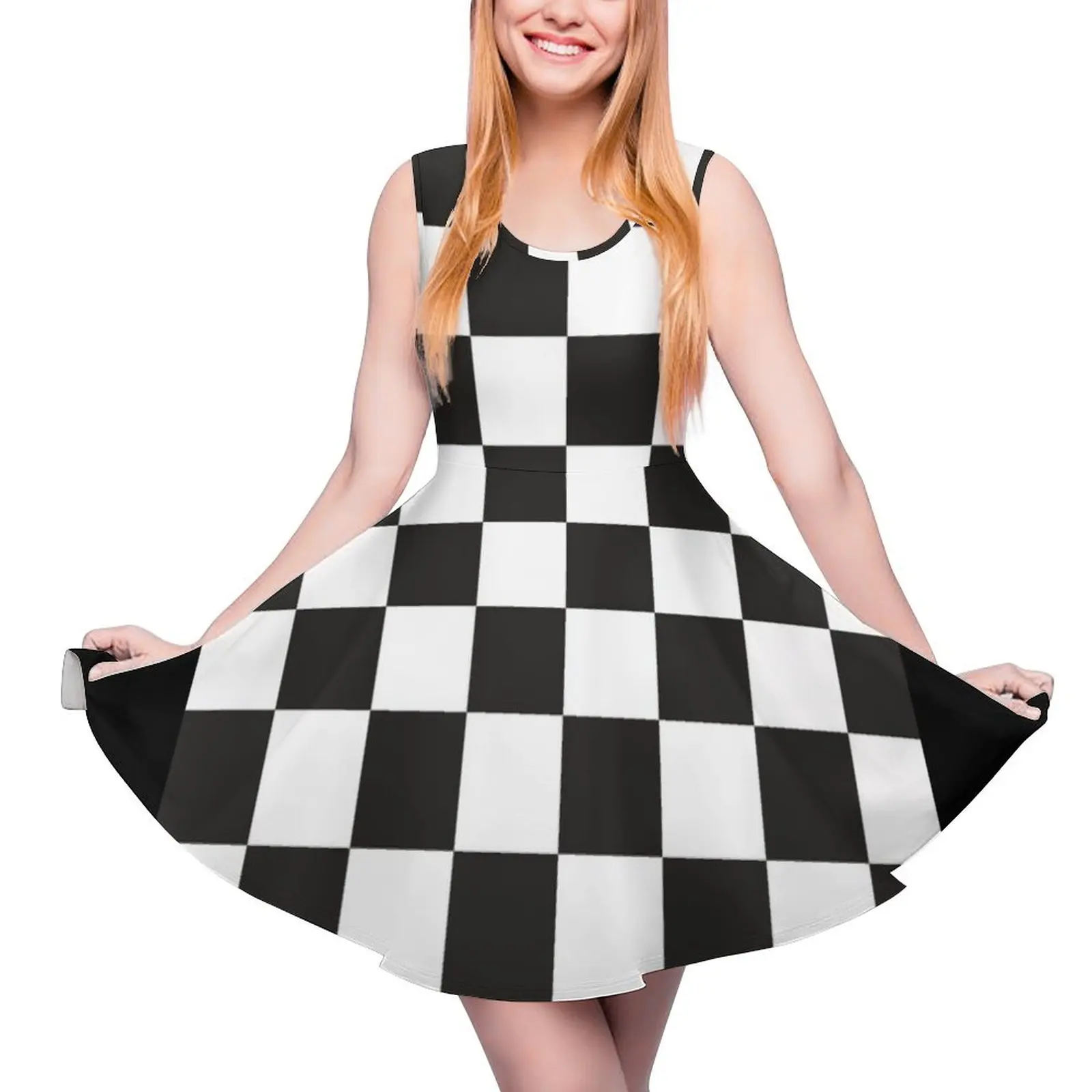 Black and White Checkerboard Chess square pattern HD High Quality Online Store Sleeveless Dress women dresses ceremony dresses