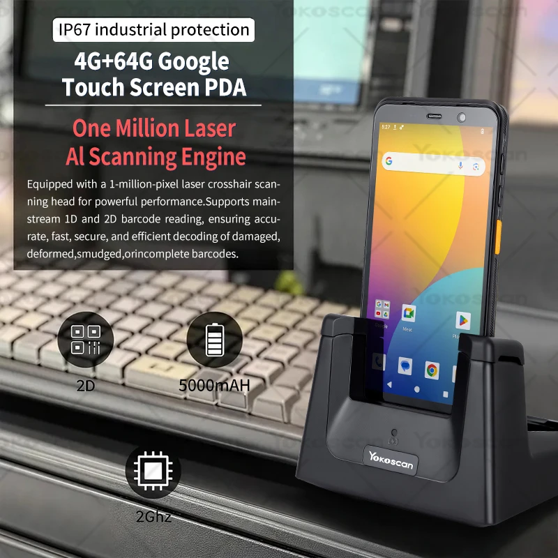 PDA Draagbare Terminal Google NFC PDA 8Core 6.0 inches Android14 Handheld 1D/2D Barcode Scanner Data Collector Met WIFI 4G TC60