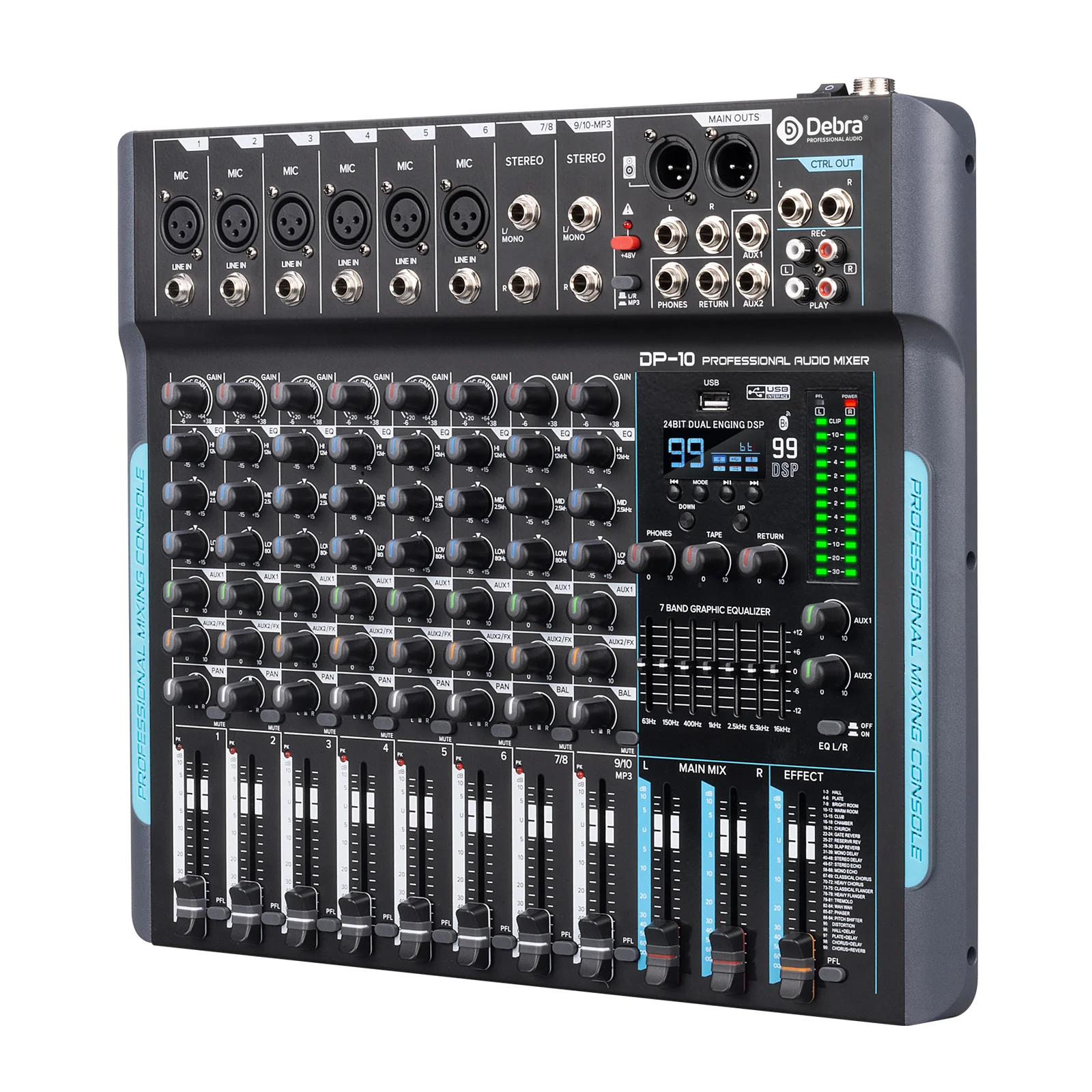 

2025 hot sale 10 Channel DP-10 Audio Mixer DJ Console for Professional Stage and Studio PC Recording Hot-selling Portable Wired